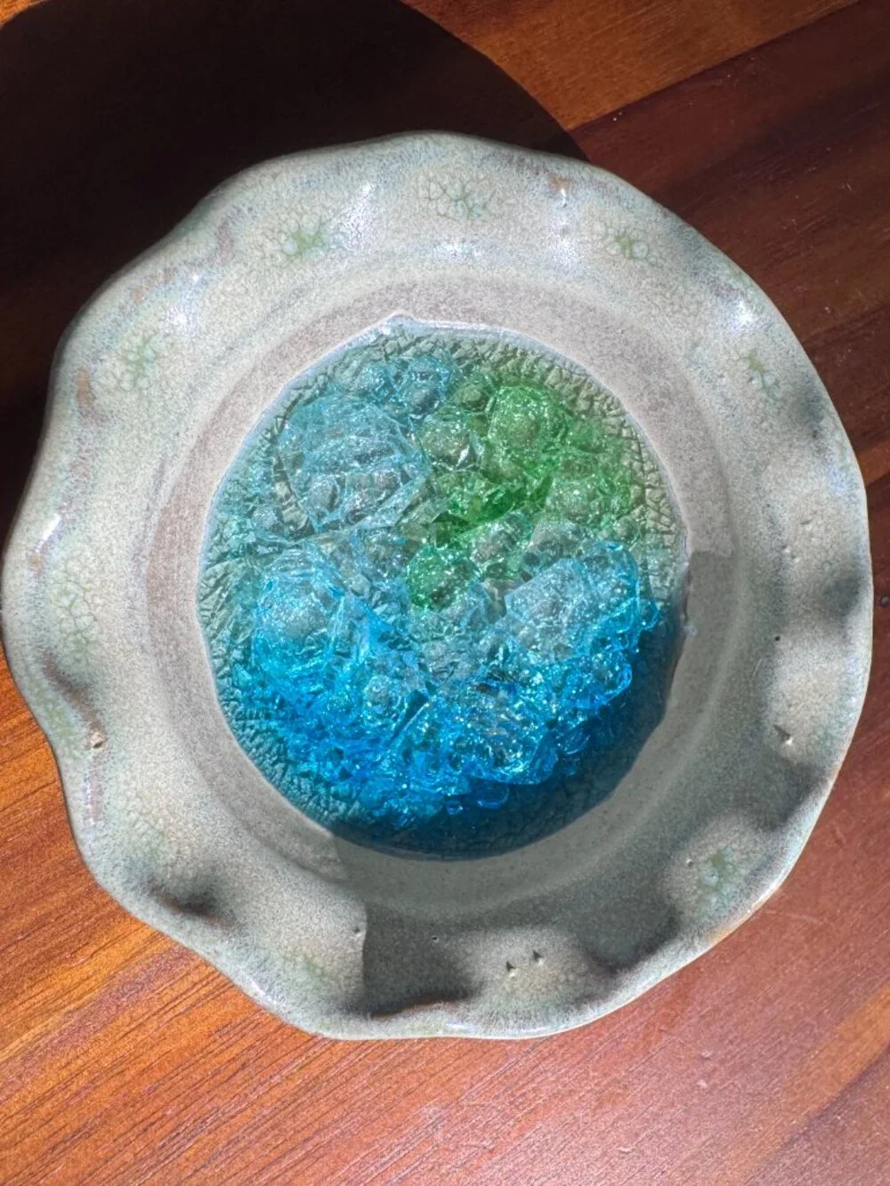 Down To Earth Handmade Pottery Recycled Crackle Glass Trinket Dishes